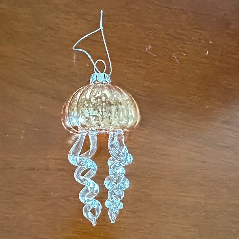 Hand-Blown Glass Jellyfish Ornament - Amber and Clear